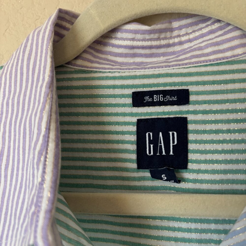 GAP Metallic Mixed Stripe Oversized Button Up Big… - image 3